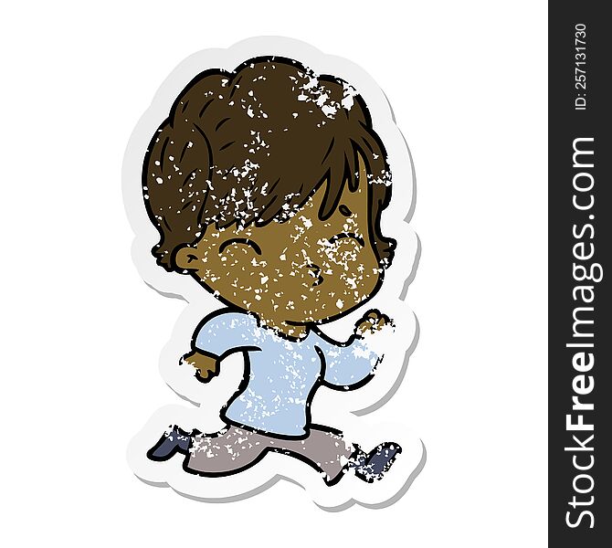 distressed sticker of a cartoon woman thinking