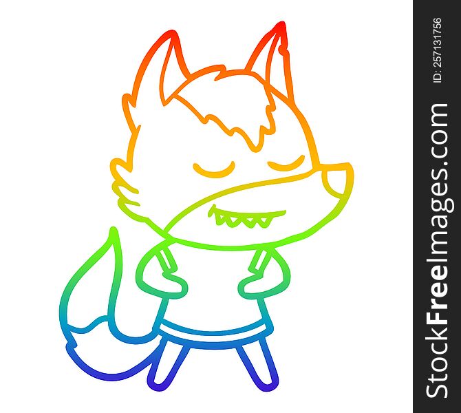 Rainbow Gradient Line Drawing Friendly Cartoon Wolf Girl