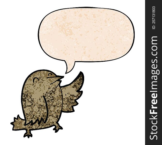 cartoon bird and speech bubble in retro texture style