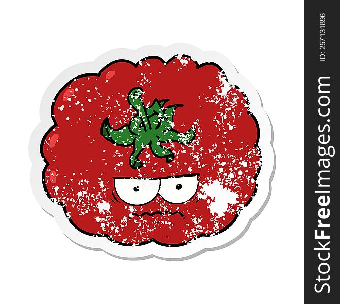 Distressed Sticker Of A Cartoon Angry Tomato