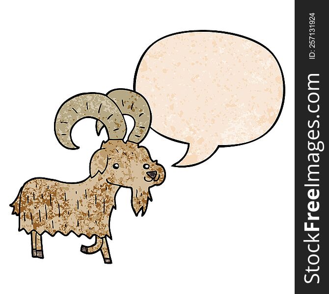 Cartoon Goat And Speech Bubble In Retro Texture Style