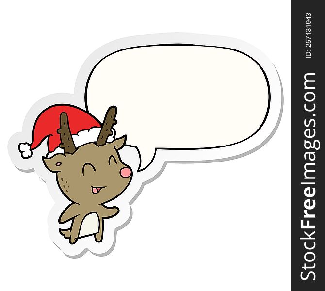 Cartoon Christmas Reindeer And Speech Bubble Sticker