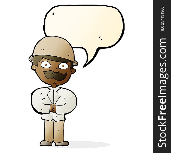 Cartoon Man In Safari Hat With Speech Bubble