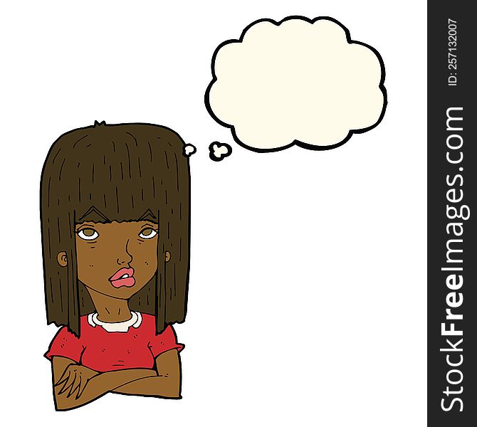 Cartoon Girl With Folded Arms With Thought Bubble