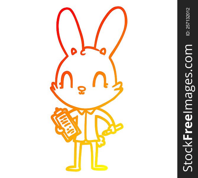 warm gradient line drawing of a cute cartoon rabbit with clipboard
