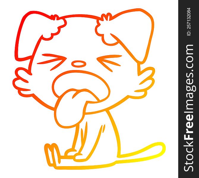 warm gradient line drawing of a cartoon sitting dog