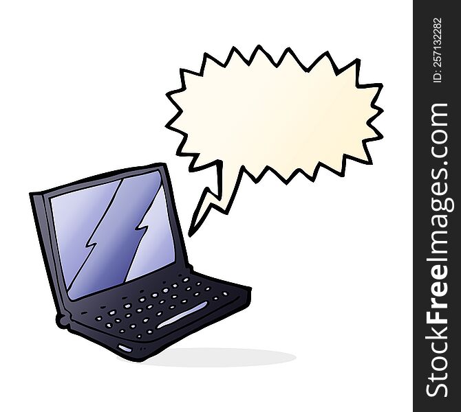Cartoon Laptop Computer With Speech Bubble