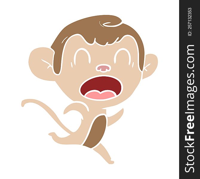 Shouting Flat Color Style Cartoon Monkey Running