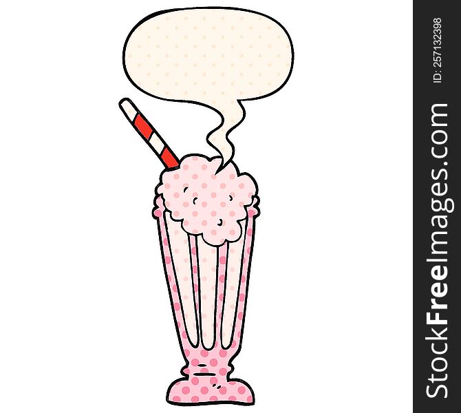 Cartoon Milkshake And Speech Bubble In Comic Book Style
