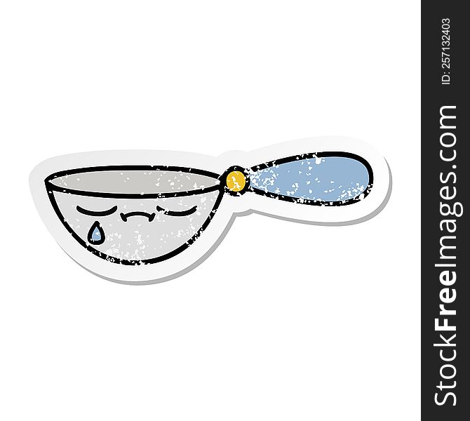 distressed sticker of a cute cartoon measuring spoon