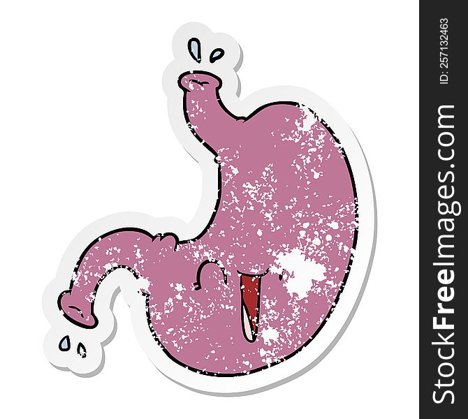 distressed sticker of a cartoon happy stomach
