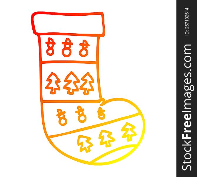 warm gradient line drawing of a cartoon christmas stockings