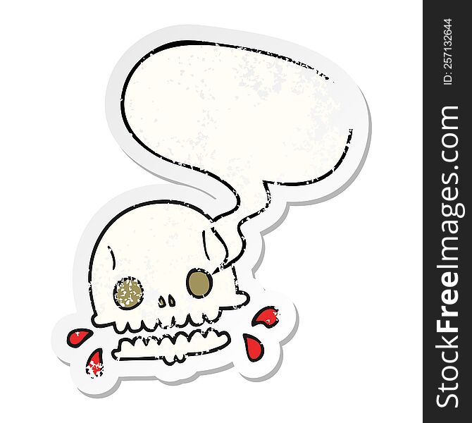 Cartoon Spooky Skull And Speech Bubble Distressed Sticker