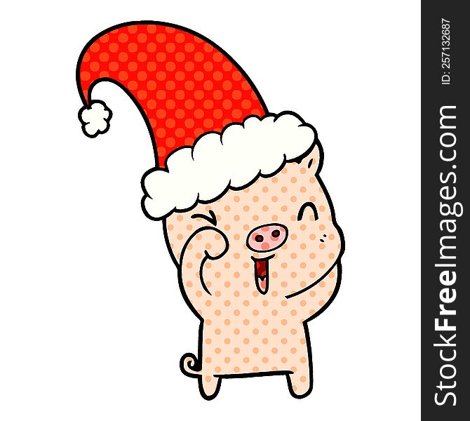 happy cartoon christmas pig. happy cartoon christmas pig