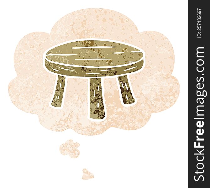 cartoon small stool with thought bubble in grunge distressed retro textured style. cartoon small stool with thought bubble in grunge distressed retro textured style