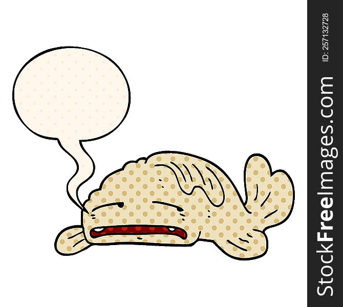 Cartoon Sad Old Fish And Speech Bubble In Comic Book Style