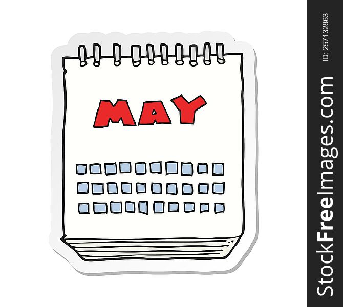 sticker of a cartoon calendar showing month of may