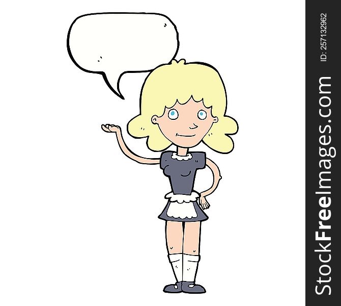 cartoon maid with speech bubble