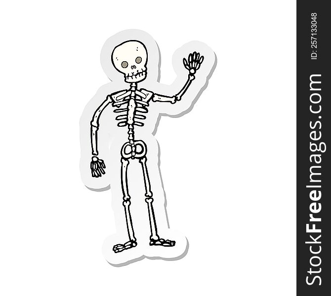 Sticker Of A Cartoon Waving Skeleton