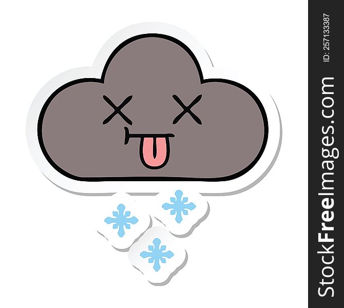 sticker of a cute cartoon storm snow  cloud