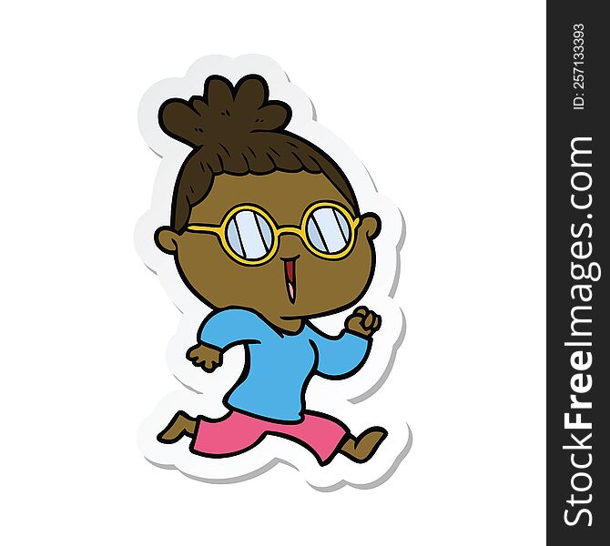 Sticker Of A Cartoon Running Woman Wearing Spectacles