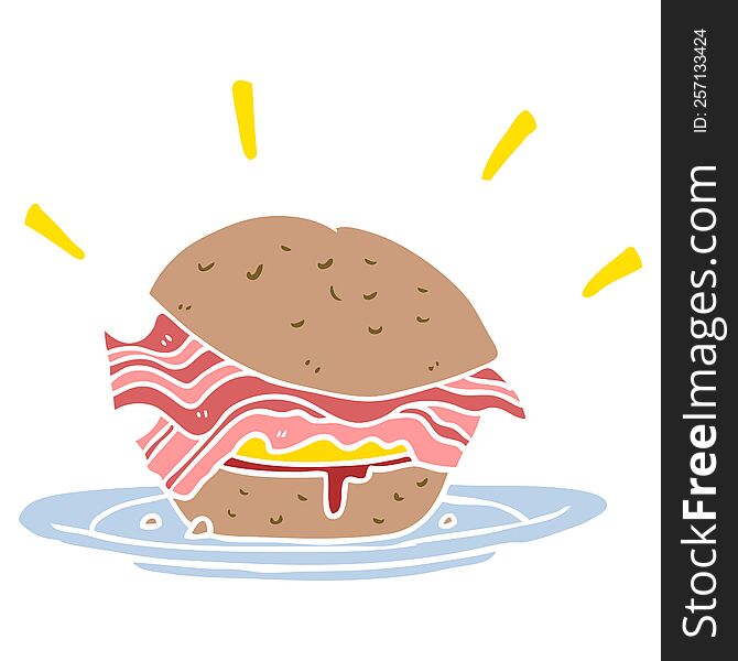 Flat Color Style Cartoon Amazingly Tasty Bacon Breakfast Sandwich With Cheese