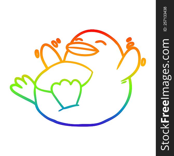 Rainbow Gradient Line Drawing Happy Cartoon Penguin