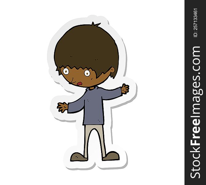 sticker of a cartoon boy with outstretched arms