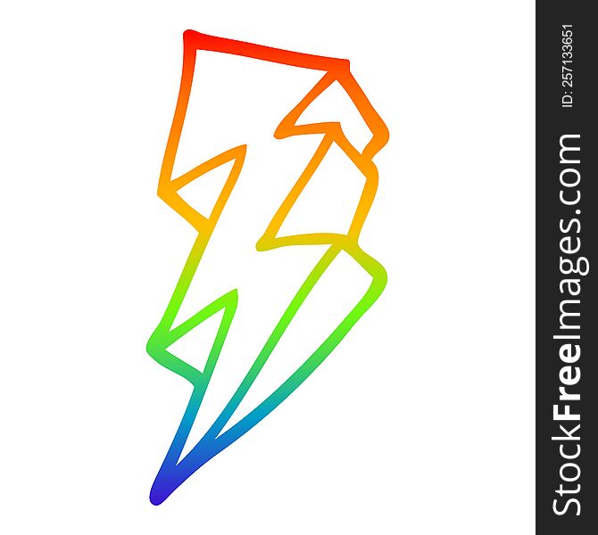 rainbow gradient line drawing of a cartoon lightning bolt