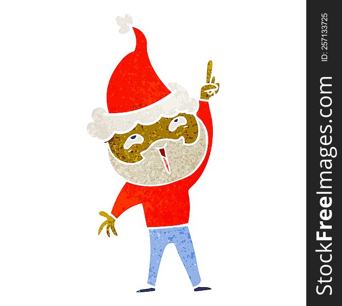 Retro Cartoon Of A Happy Bearded Man Wearing Santa Hat