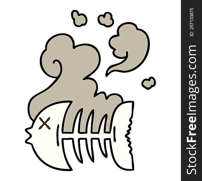 Quirky Hand Drawn Cartoon Dead Fish Skeleton