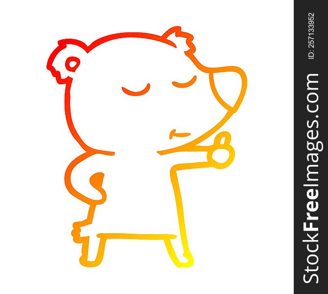 Warm Gradient Line Drawing Happy Cartoon Bear Giving Thumbs Up