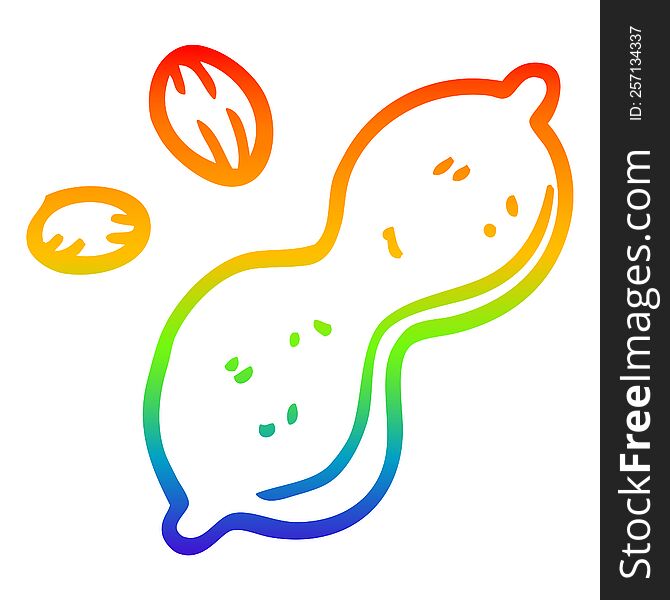 rainbow gradient line drawing of a cartoon peanut and shell