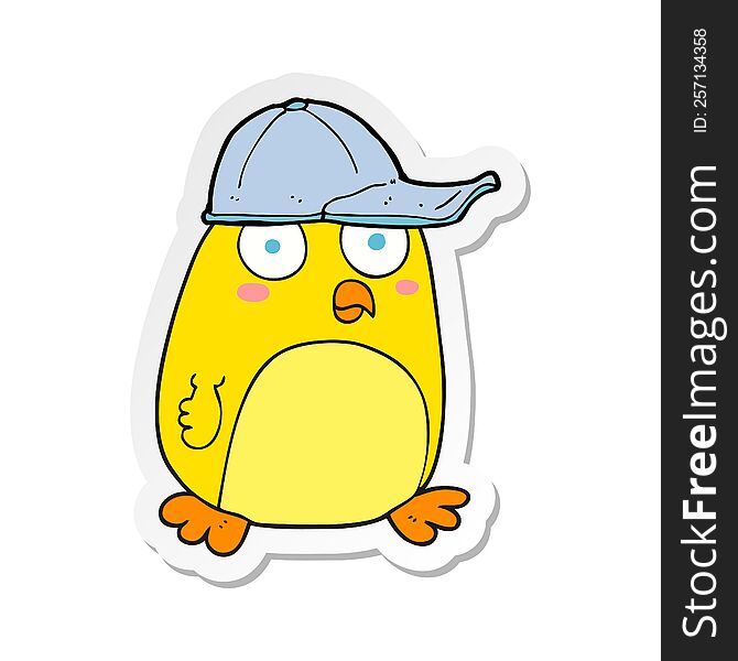 sticker of a cartoon bird in cap