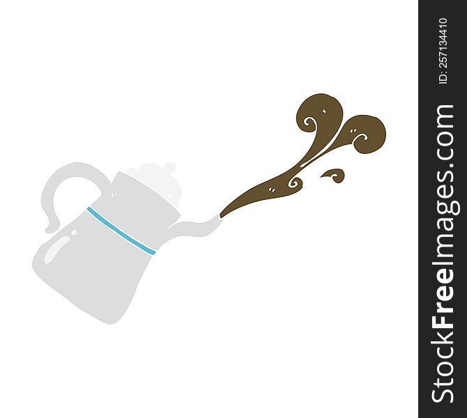 Flat Color Illustration Of A Cartoon Coffee Pot Pouring