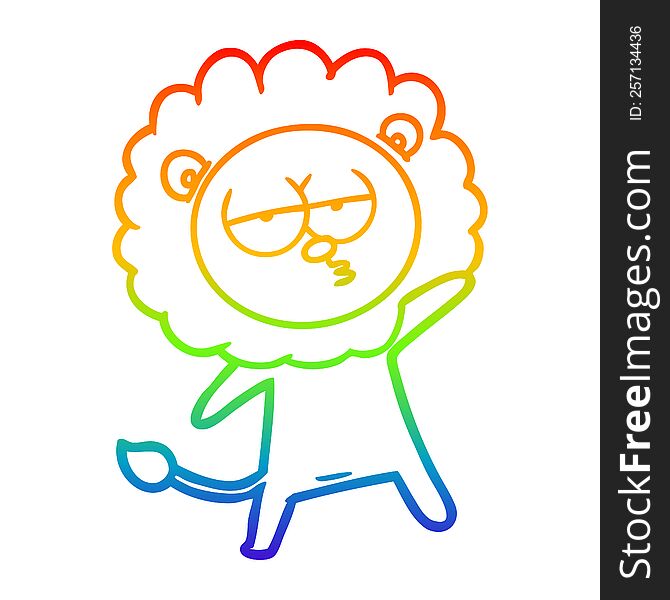 rainbow gradient line drawing of a cartoon tired lion