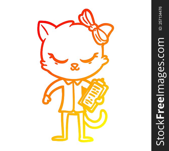 Warm Gradient Line Drawing Cute Cartoon Business Cat With Bow