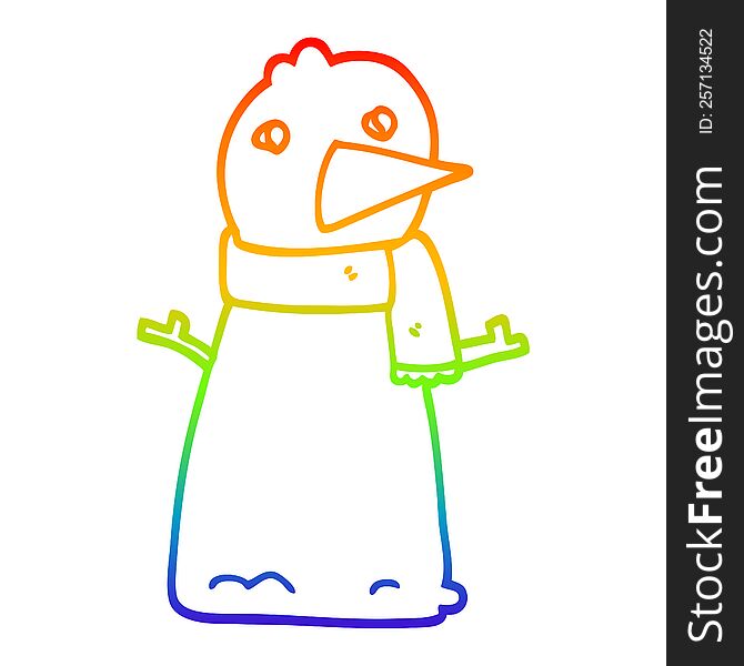 Rainbow Gradient Line Drawing Cartoon Snowman