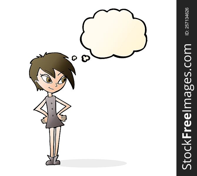 Cartoon Girl With Hands On Hips With Thought Bubble