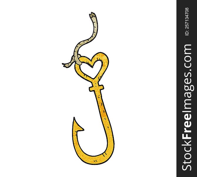 freehand textured cartoon love heart fish hook