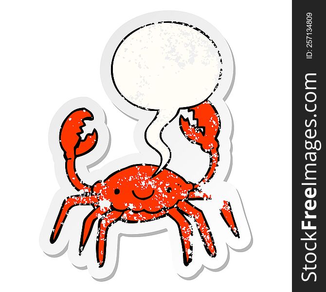 cartoon crab and speech bubble distressed sticker