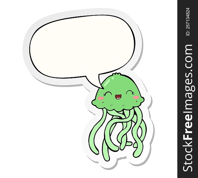 Cute Cartoon Jellyfish And Speech Bubble Sticker