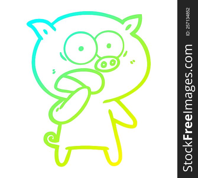 Cold Gradient Line Drawing Shocked Pig Cartoon