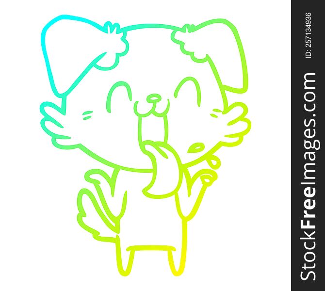 cold gradient line drawing of a cartoon panting dog shrugging shoulders