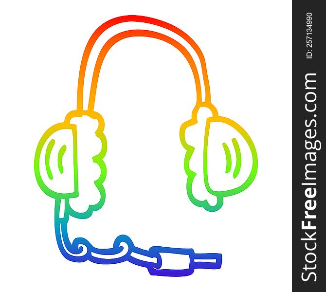 Rainbow Gradient Line Drawing Cartoon Head Phones