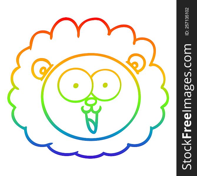 rainbow gradient line drawing of a cartoon lion face