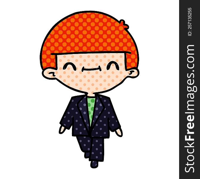 freehand drawn cartoon of cute kawaii boy in suit