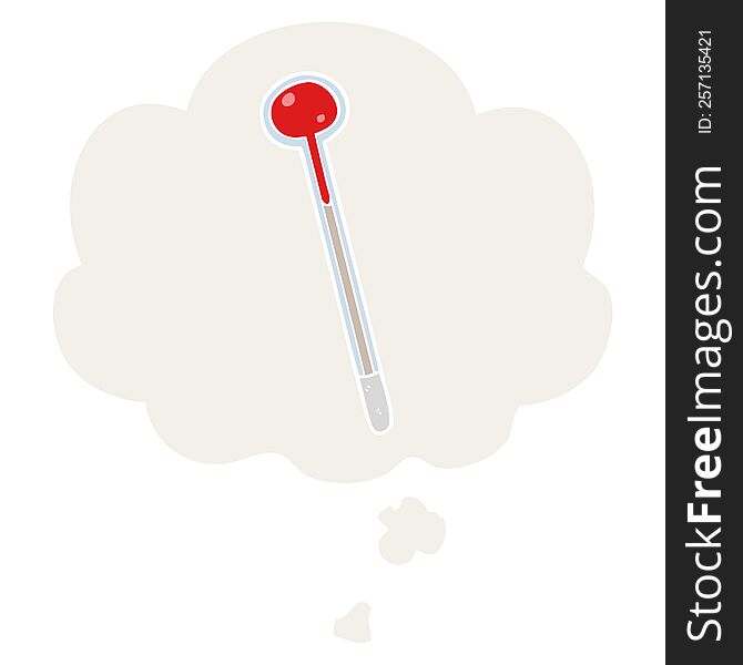 cartoon thermometer with thought bubble in retro style