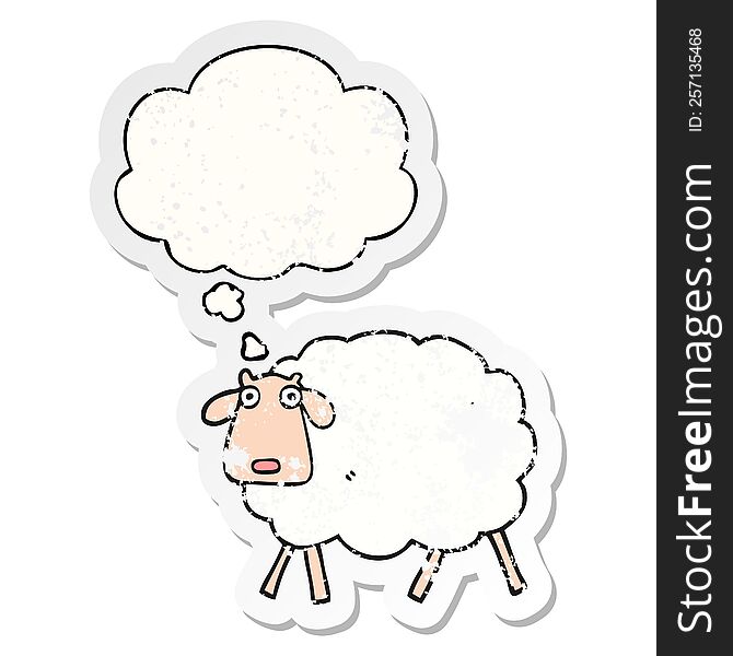 Cartoon Sheep And Thought Bubble As A Distressed Worn Sticker