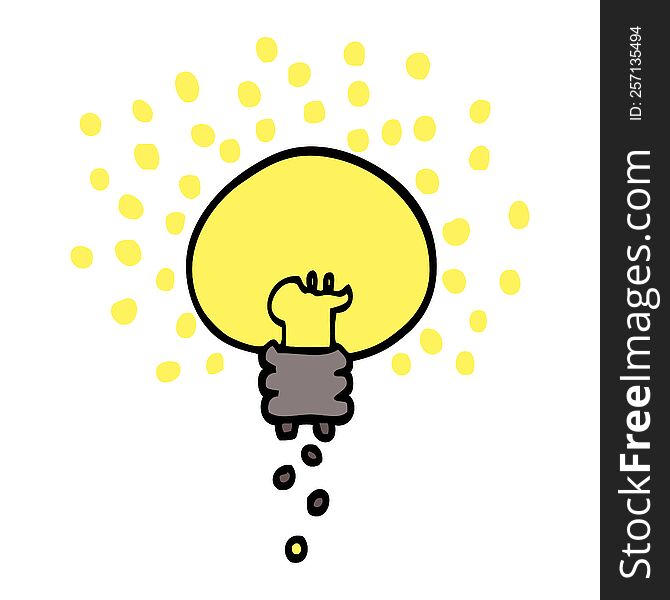 hand drawn doodle style cartoon shining light bulb